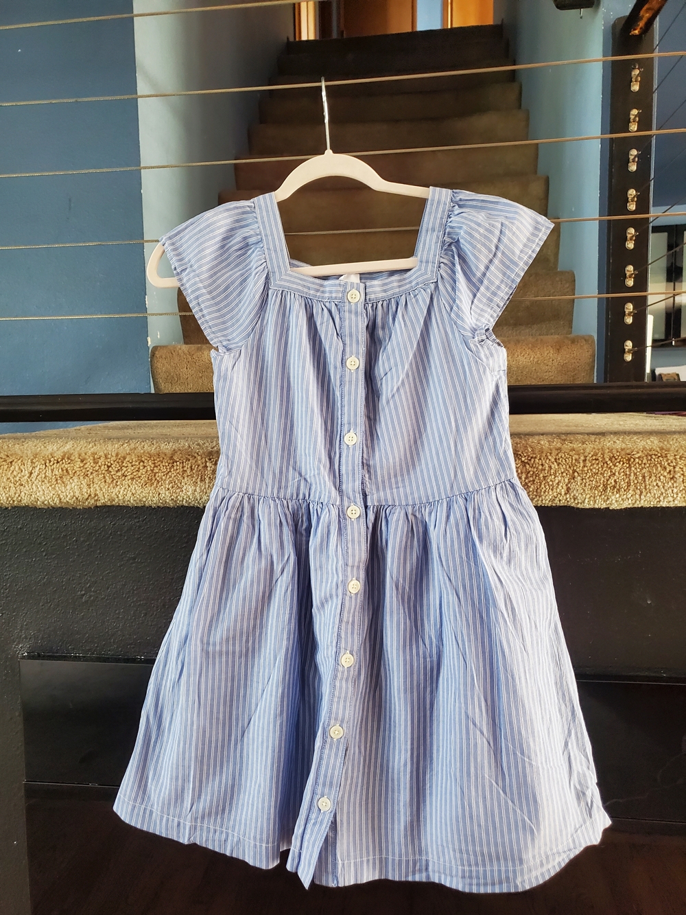 GAP Light Blue & White Striped Button-Front Girls Dress